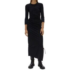 Helmut Lang Womens XS Black Twist Midi Dress 3/4 Sleeve Stretchy